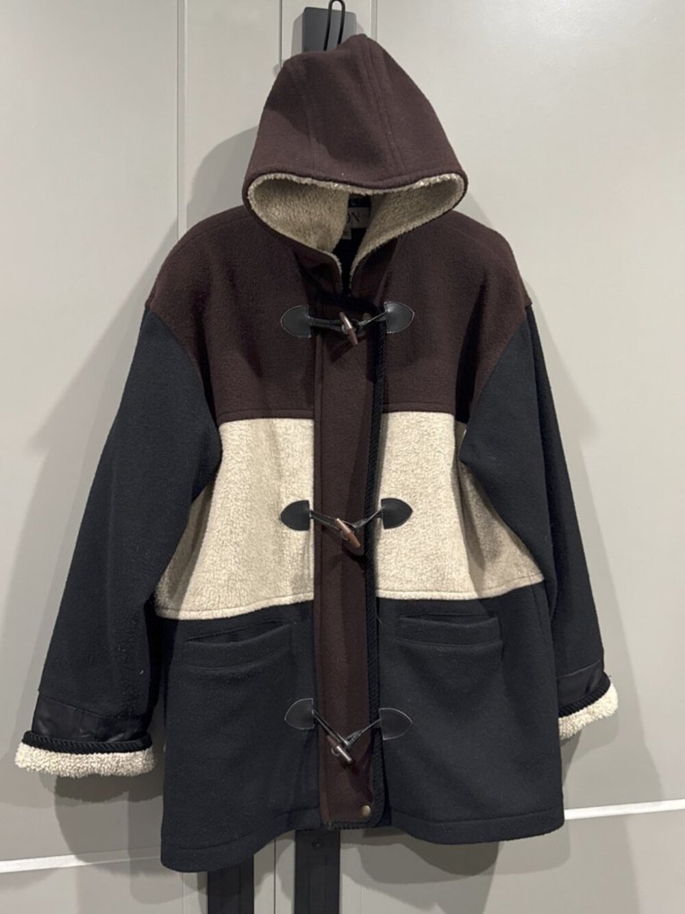 VTG Jason Kole Colorblock Hooded Duffle Coat Womens 10 Navy/Plum Full Zip Toggle
